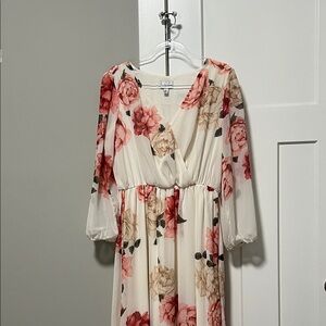 Floral Long Sleeve Dress in Red and Cream